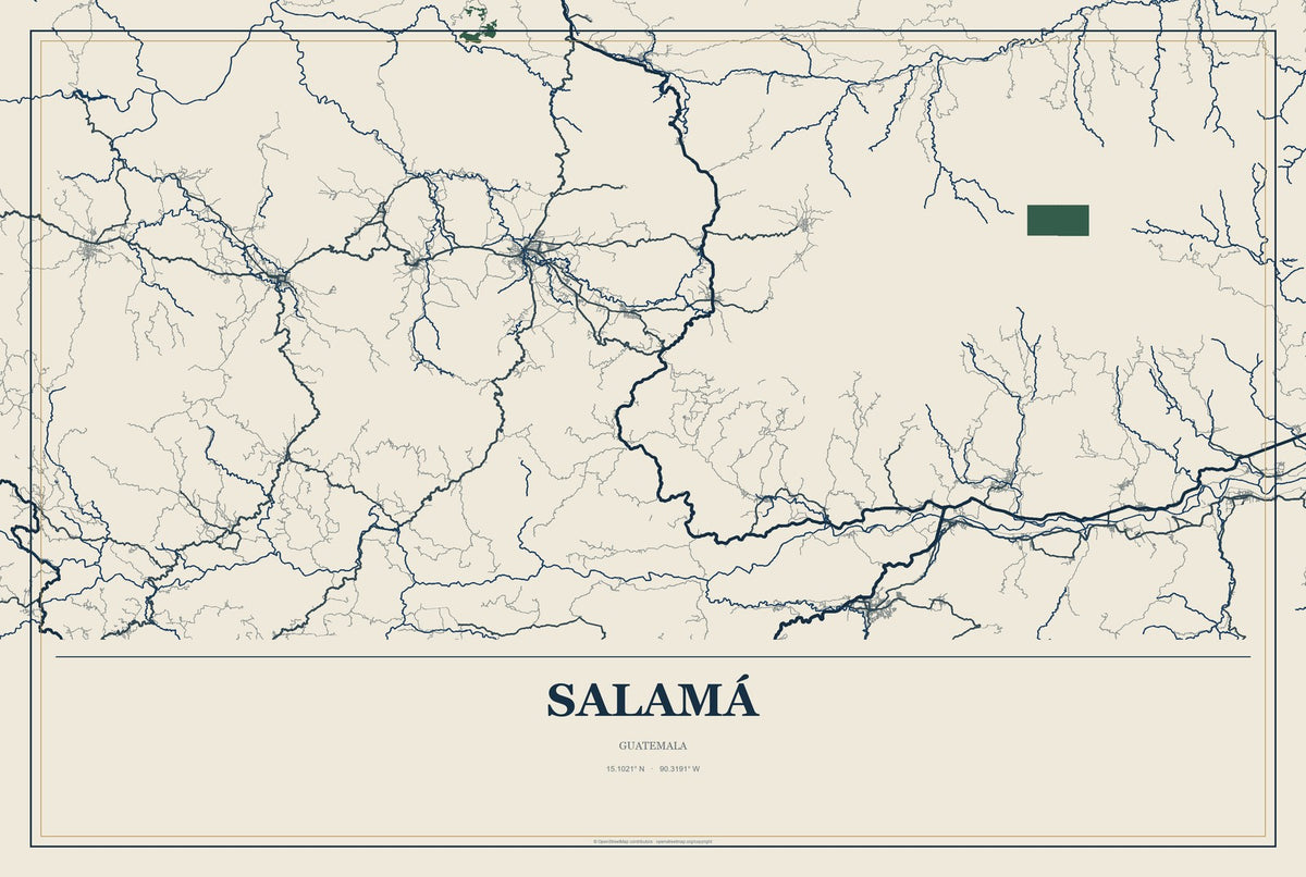 Salamá, Guatemala City Map Aluminum Sign in Coastal Cutout style