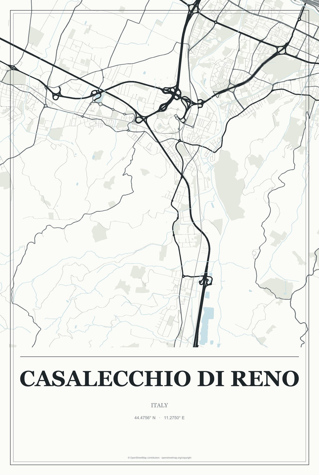 Casalecchio di Reno, Italy City Map Aluminum Sign in Gallery Air style