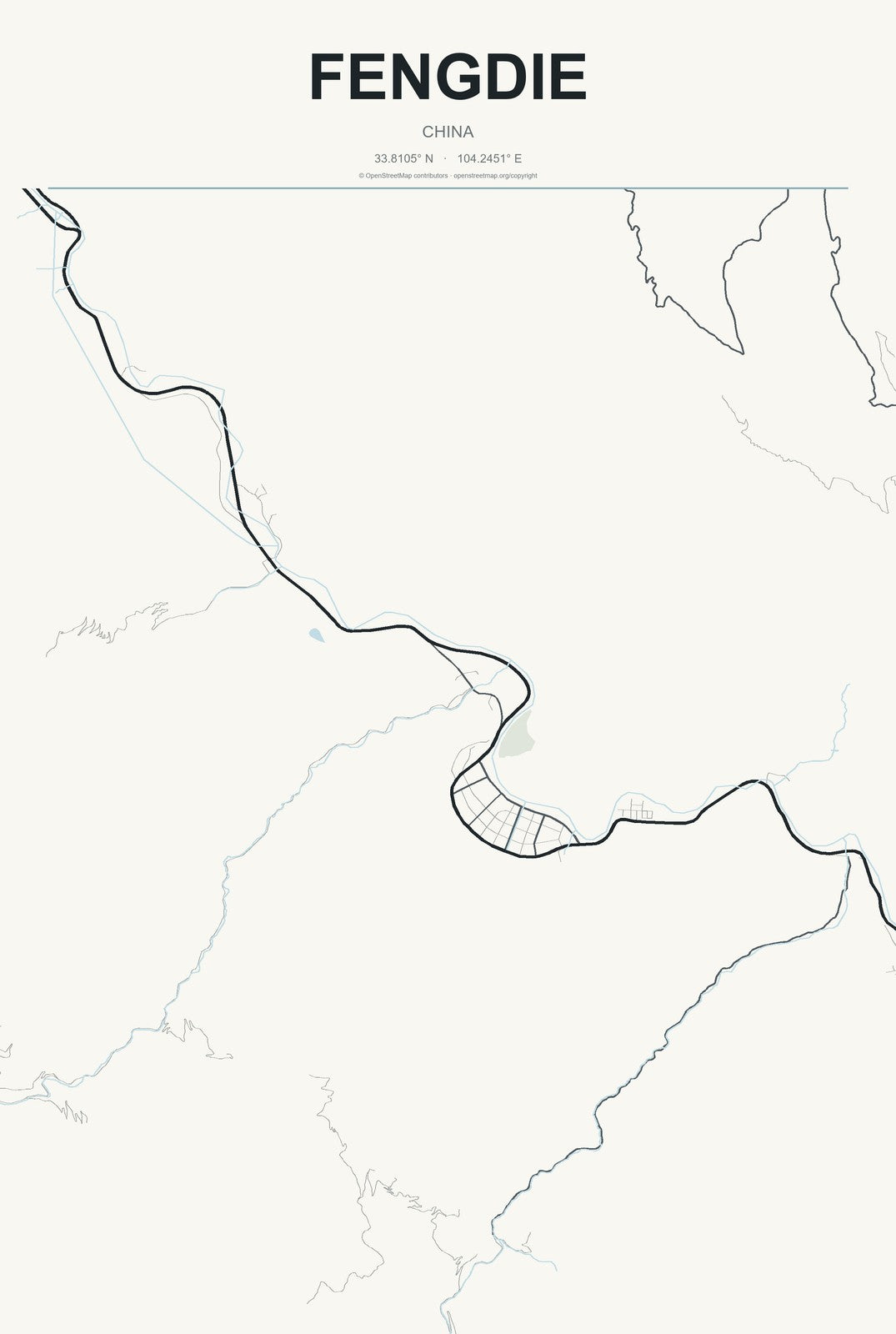 Fengdie, China City Map Aluminum Sign in Headline Atlas style