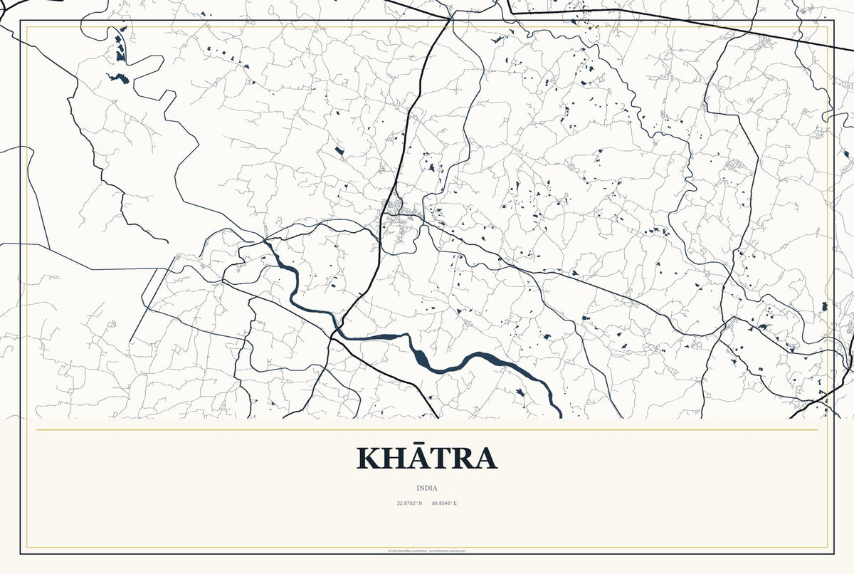 Khātra, India City Map Aluminum Sign in Citrine Modern style