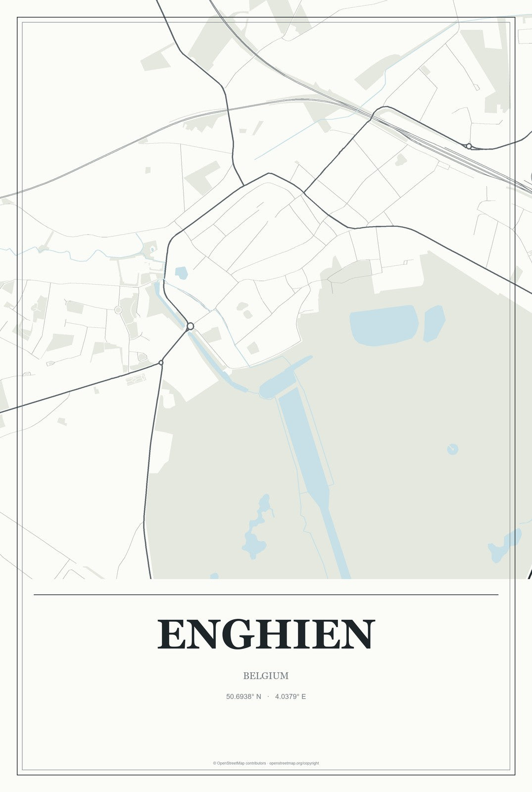 Enghien, Belgium City Map Aluminum Sign in Gallery Air style