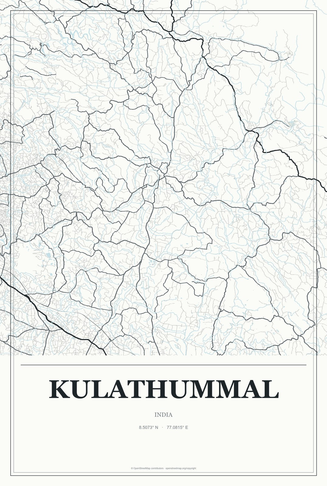 Kulathummal, India City Map Aluminum Sign in Gallery Air style