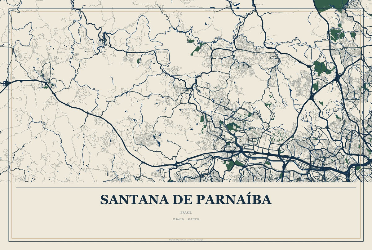 Santana de Parnaíba, Brazil City Map Aluminum Sign in Coastal Cutout style