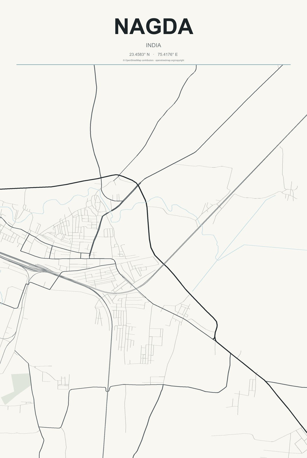 Nagda, India City Map Aluminum Sign in Headline Atlas style