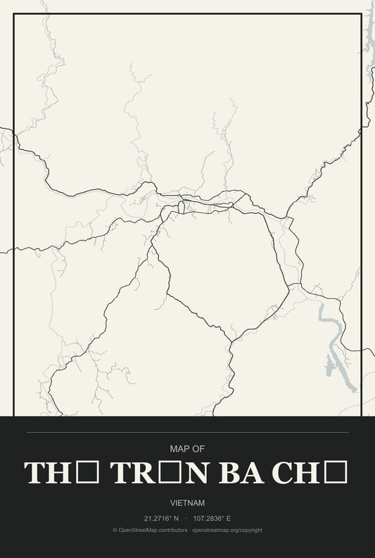 Thị Trấn Ba Chẽ, Vietnam City Map Aluminum Sign in Museum Plaque style