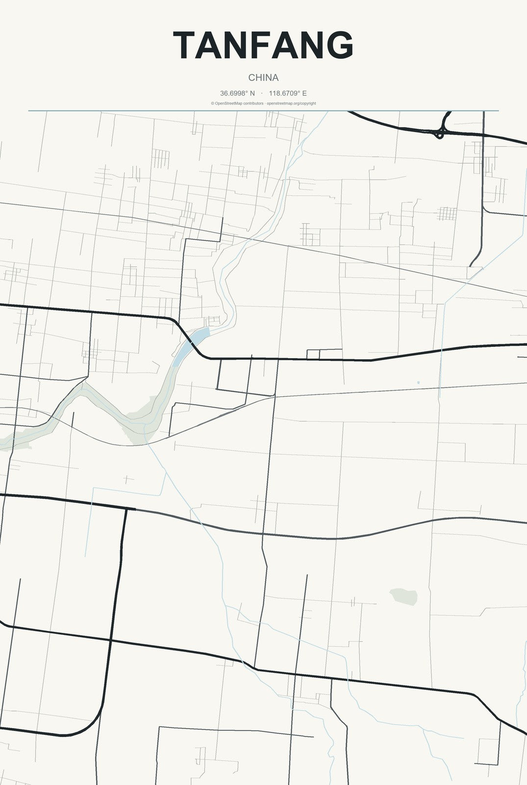 Tanfang, China City Map Aluminum Sign in Headline Atlas style