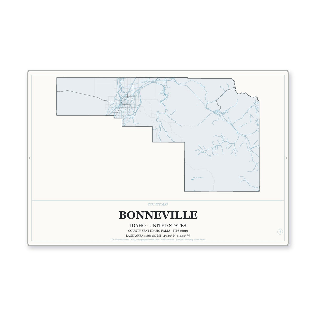 Bonneville County, Idaho Map Aluminum Sign in Gallery Air style