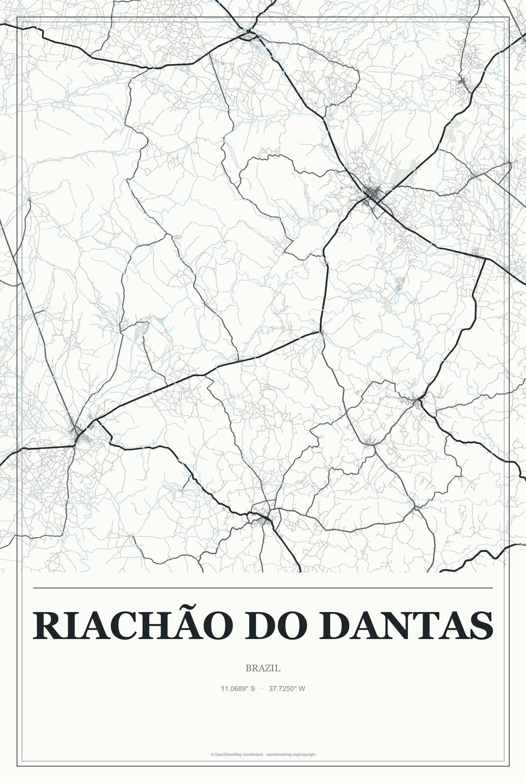 Riachão do Dantas, Brazil City Map Aluminum Sign in Gallery Air style
