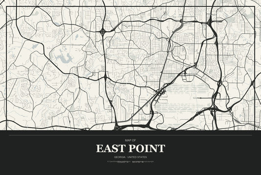 East Point, Georgia City Map Aluminum Sign in Museum Plaque style