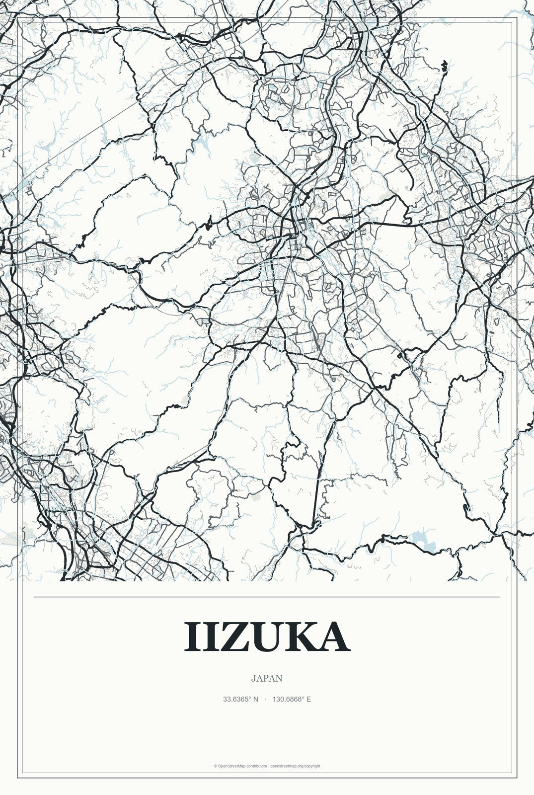 Iizuka, Japan City Map Aluminum Sign in Gallery Air style