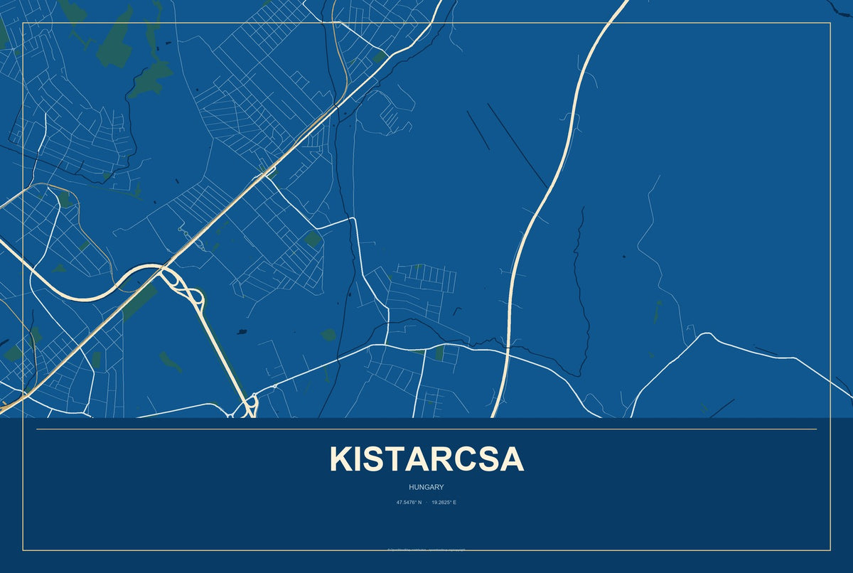 Kistarcsa, Hungary City Map Aluminum Sign in Harbor Cobalt style