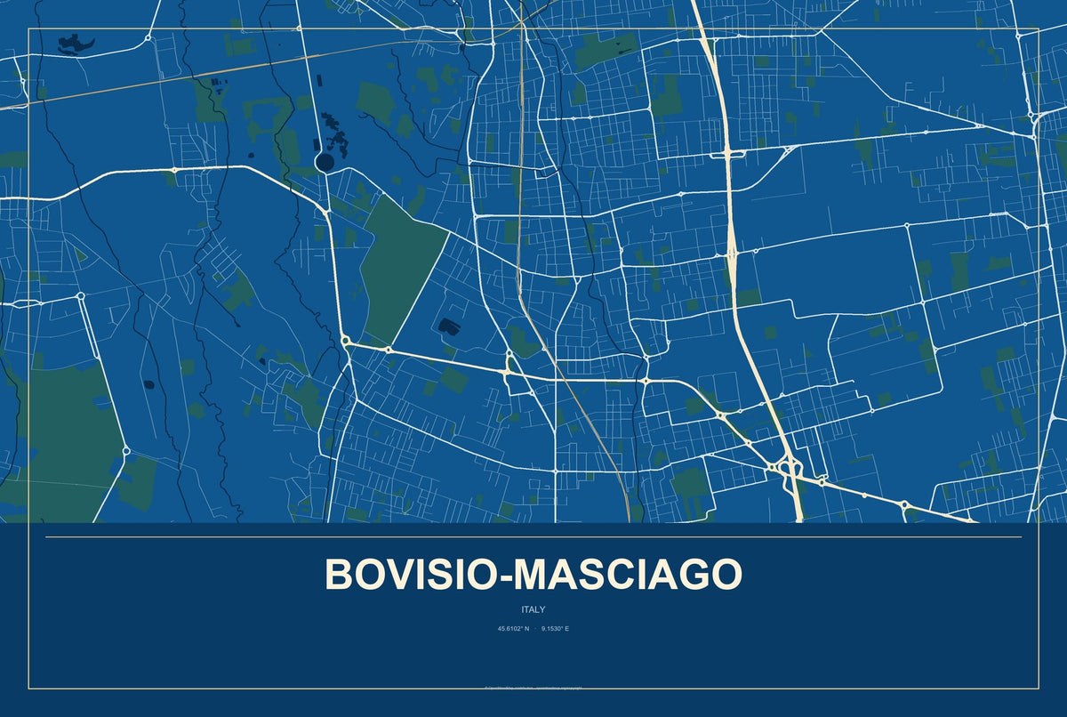 Bovisio-Masciago, Italy City Map Aluminum Sign in Harbor Cobalt style