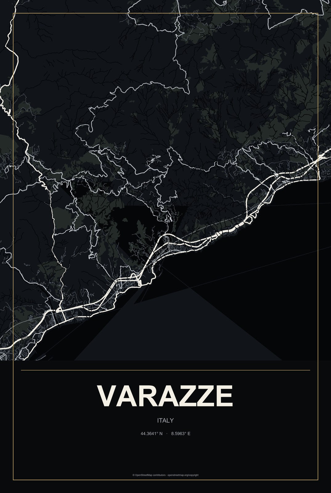 Varazze, Italy City Map Aluminum Sign in Metropolitan Noir style