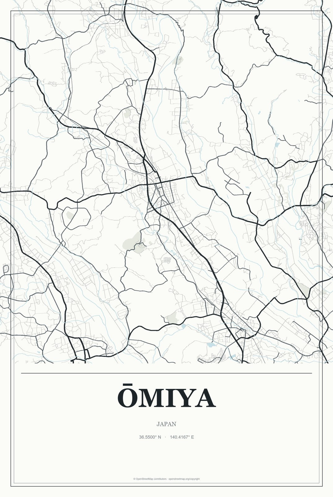Ōmiya, Tochigi, Japan City Map Aluminum Sign in Gallery Air style