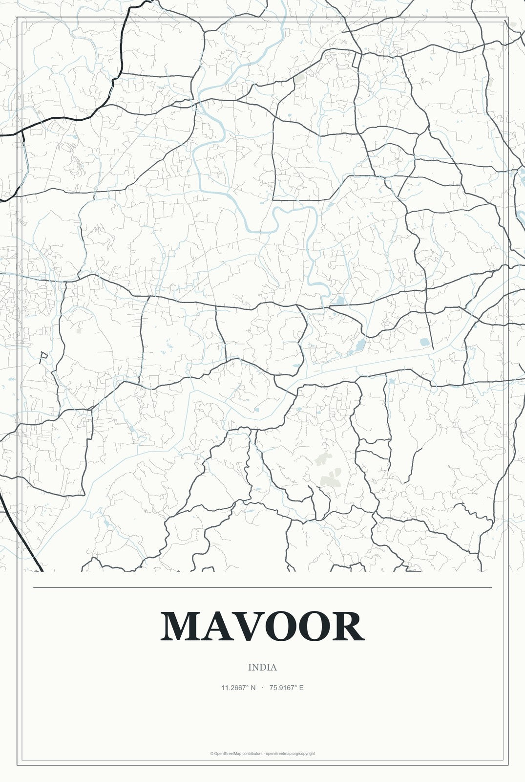 Mavoor, India City Map Aluminum Sign in Gallery Air style