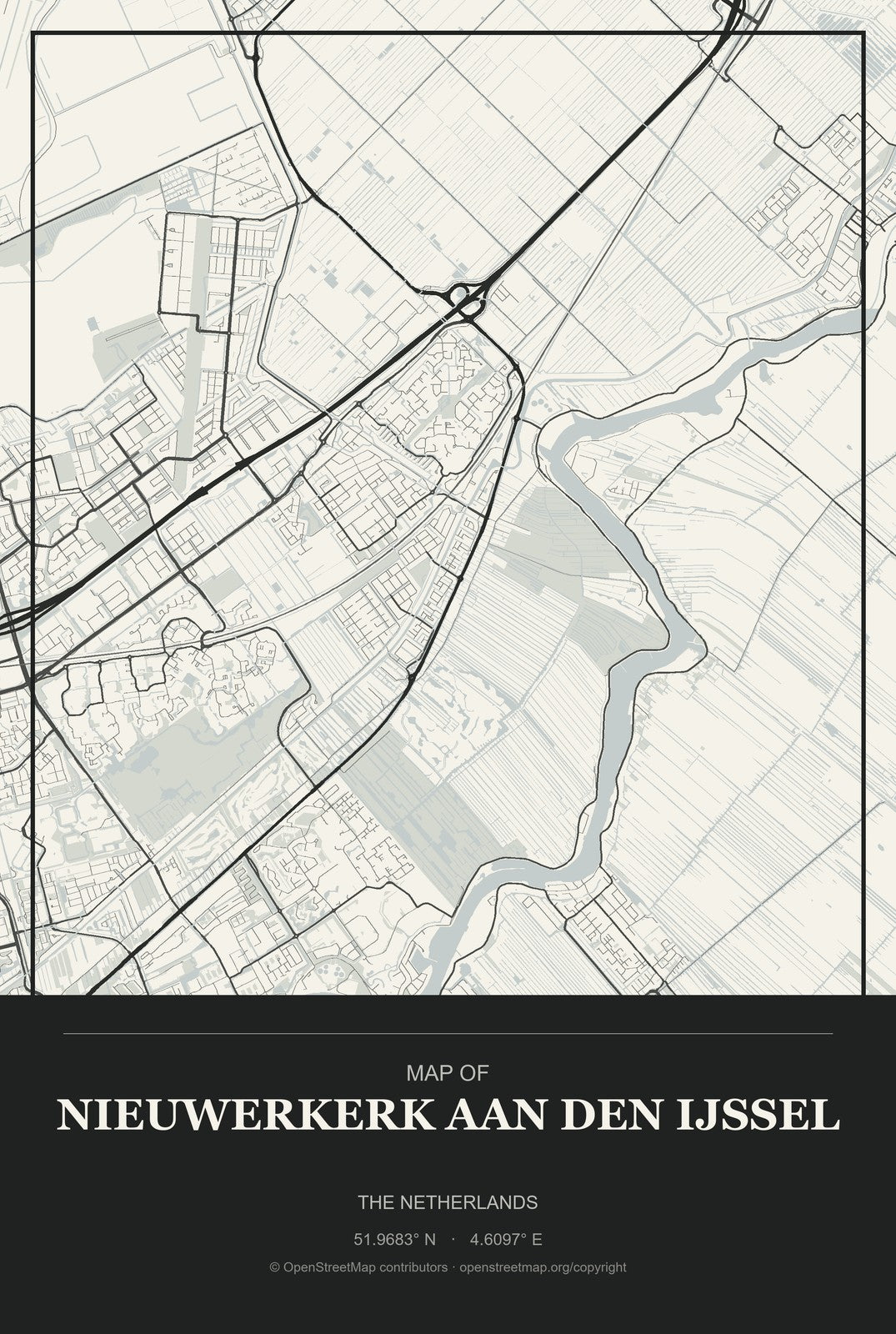 Nieuwerkerk aan den IJssel, The Netherlands City Map Aluminum Sign in Museum Plaque style