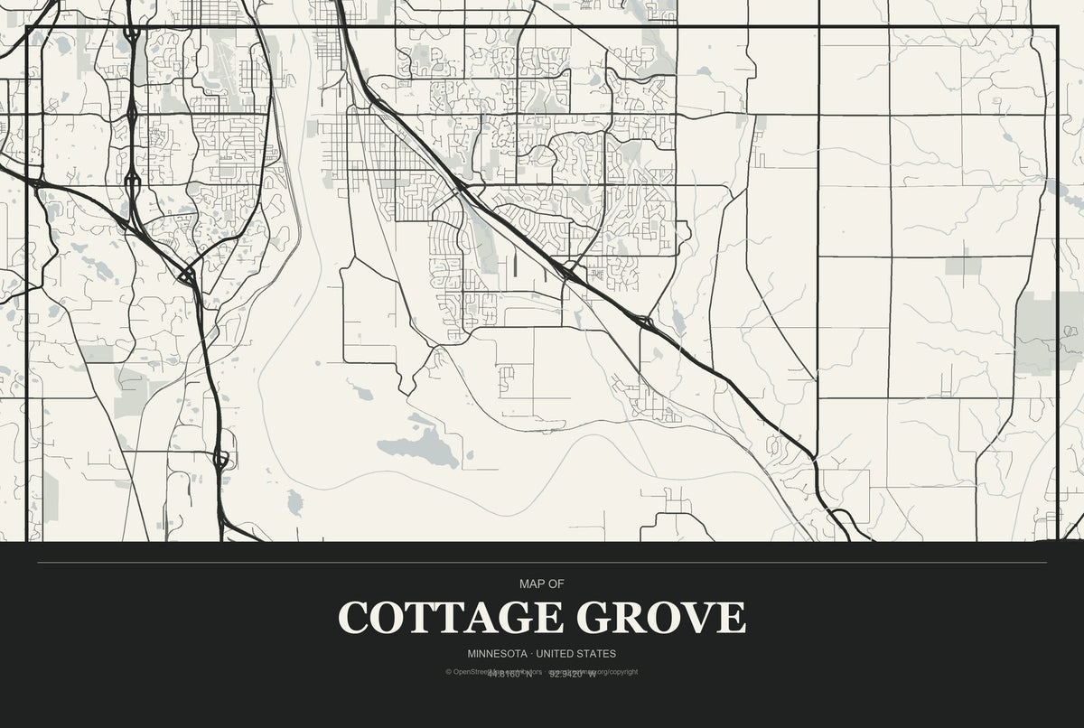 Cottage Grove, Minnesota City Map Aluminum Sign in Museum Plaque style