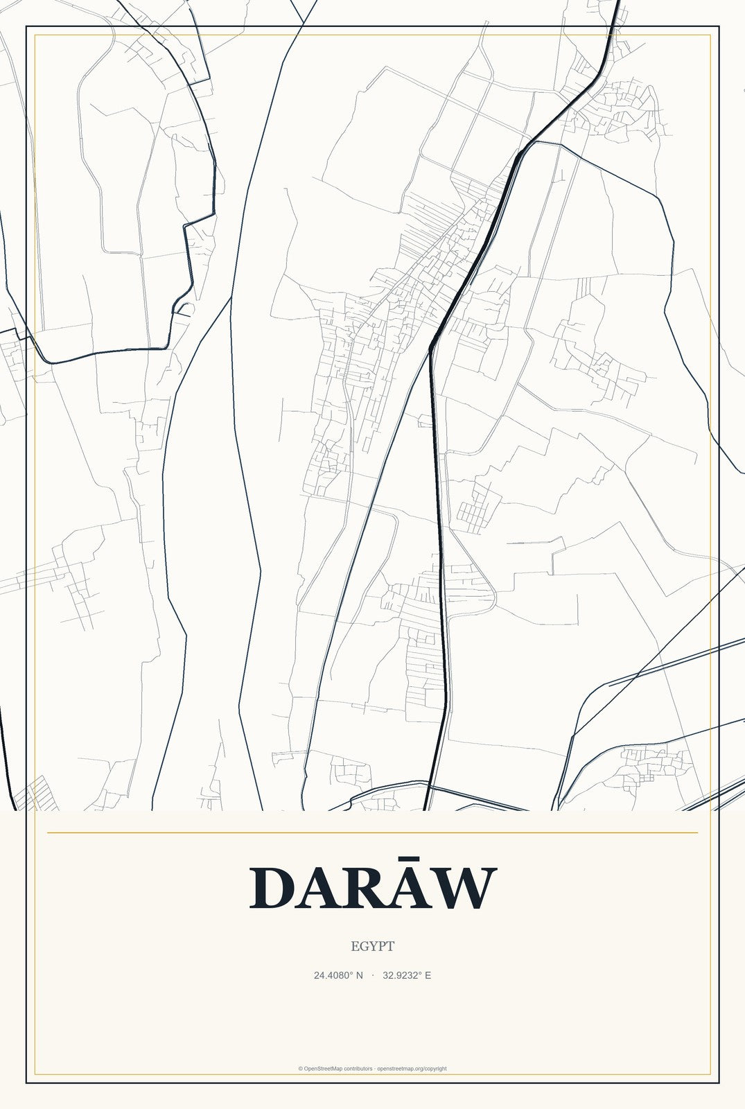 Darāw, Egypt City Map Aluminum Sign in Citrine Modern style