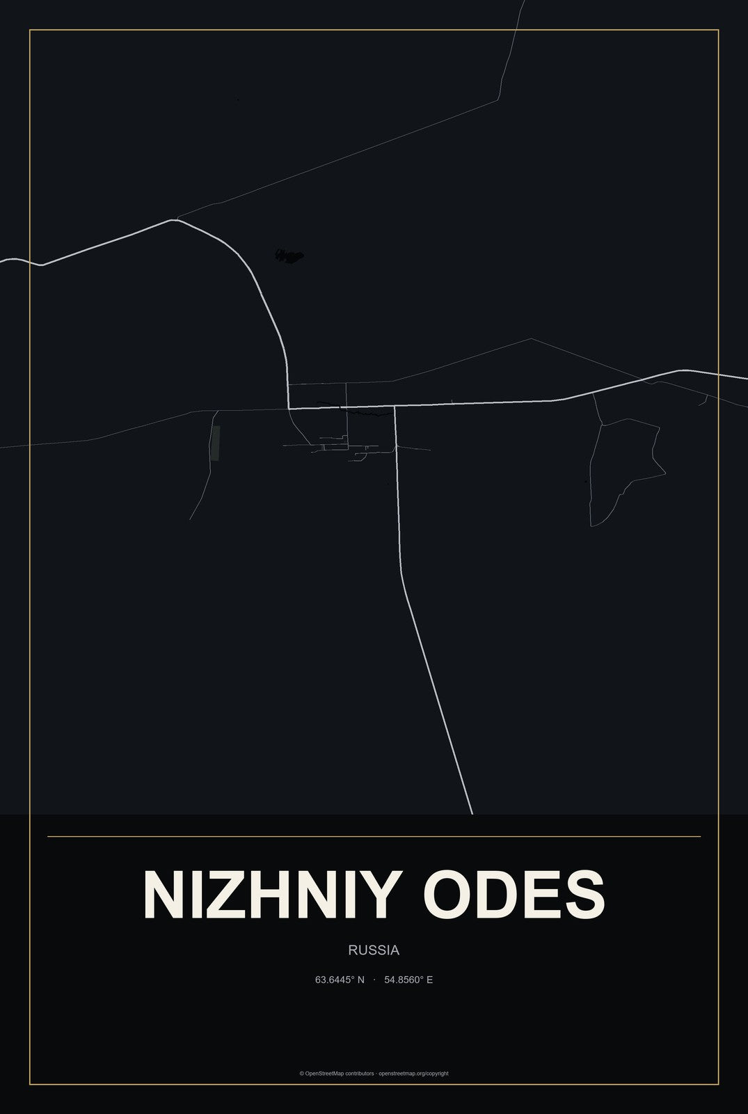 Nizhniy Odes, Russia City Map Aluminum Sign in Metropolitan Noir style