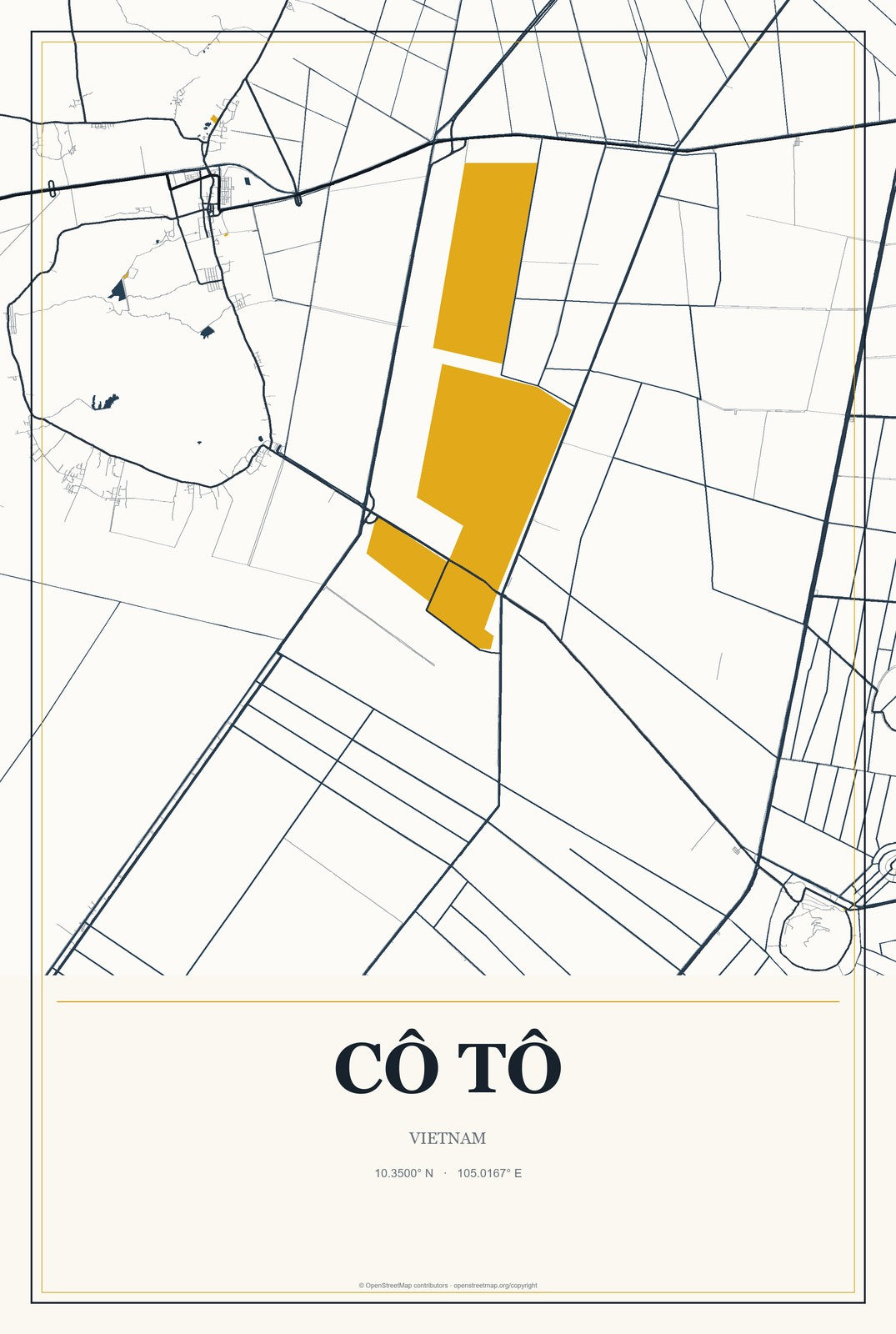 Cô Tô, Vietnam City Map Aluminum Sign in Citrine Modern style