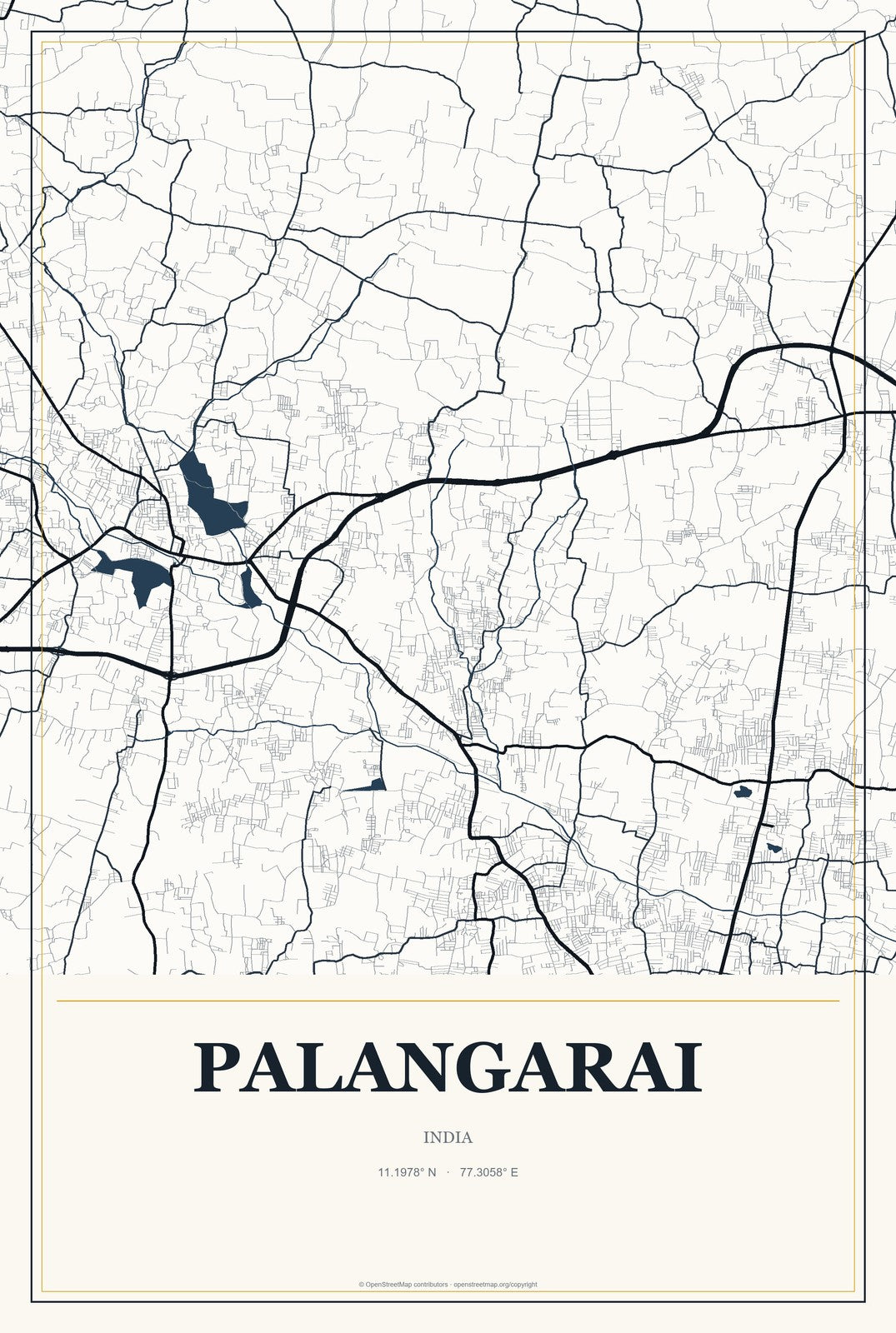 Palangarai, India City Map Aluminum Sign in Citrine Modern style