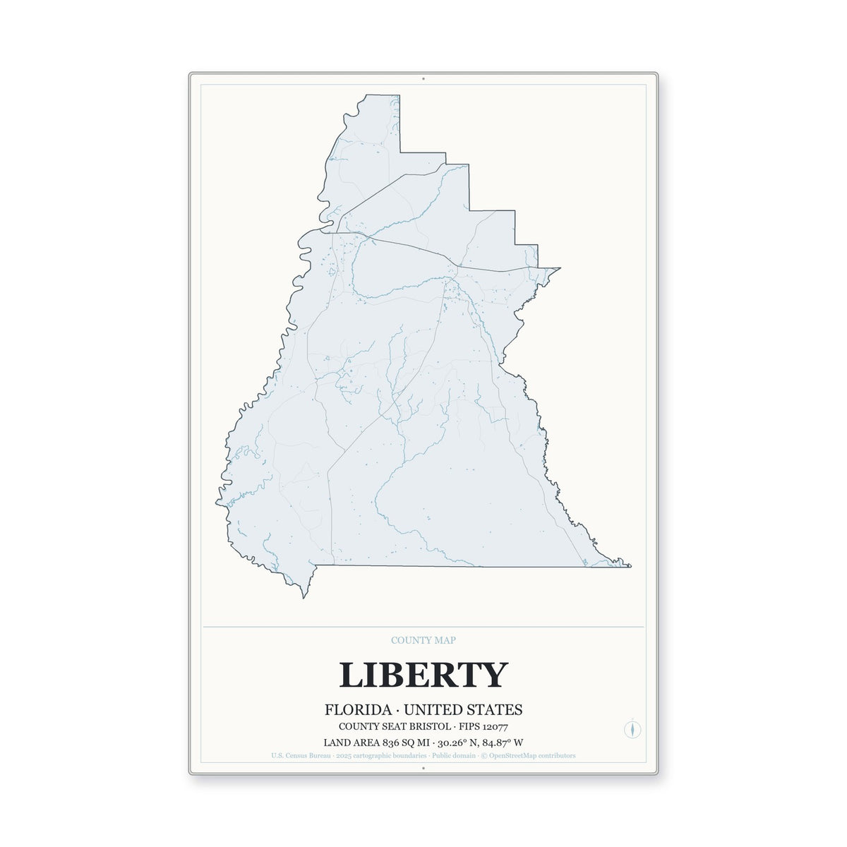 Liberty County, Florida Map Aluminum Sign in Gallery Air style