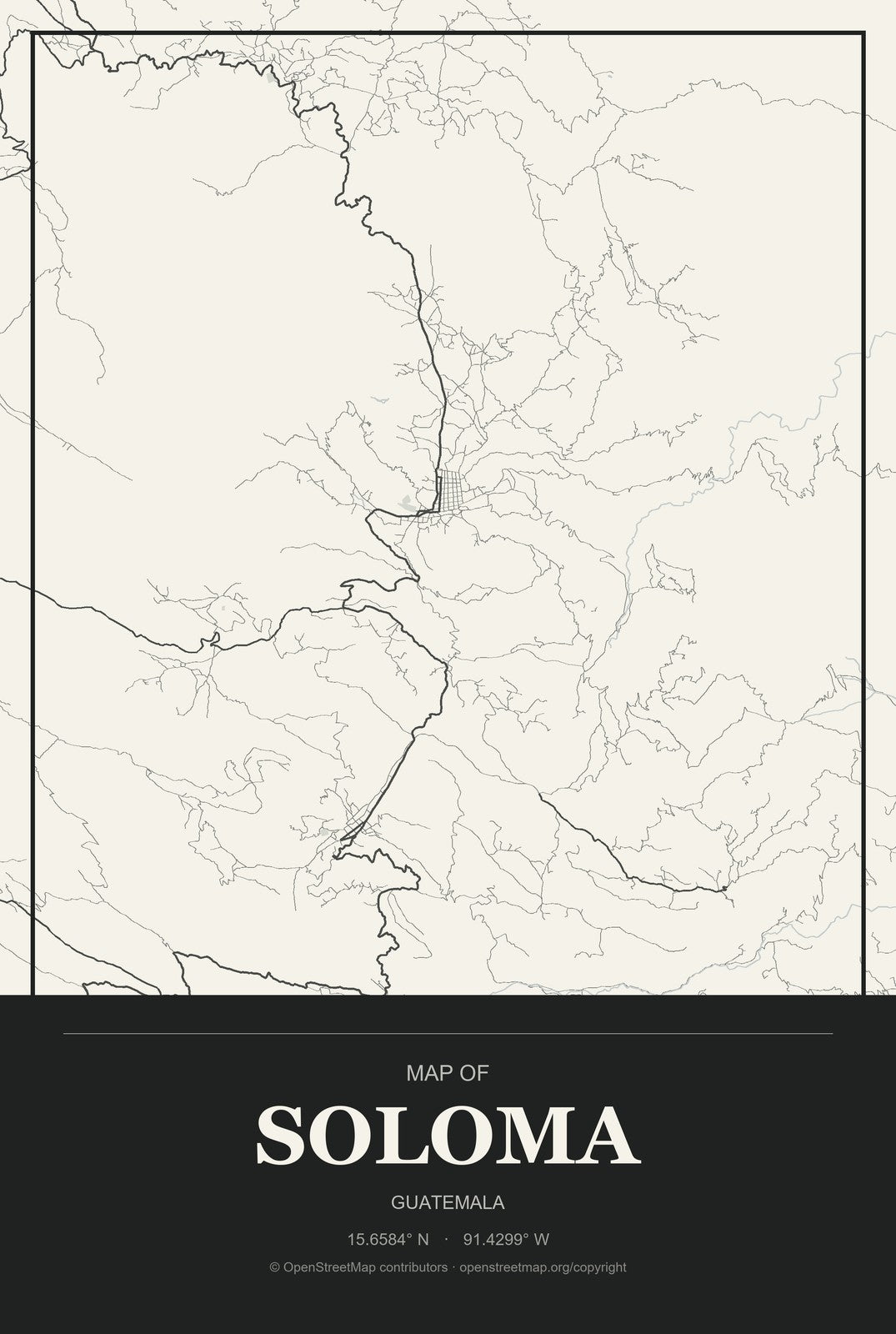 Soloma, Guatemala City Map Aluminum Sign in Museum Plaque style