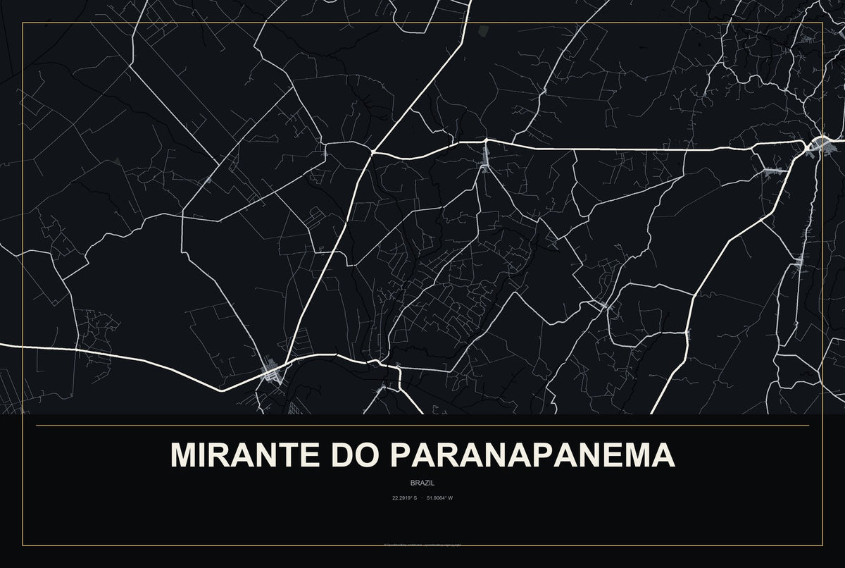 Mirante do Paranapanema, Brazil City Map Aluminum Sign in Metropolitan Noir style