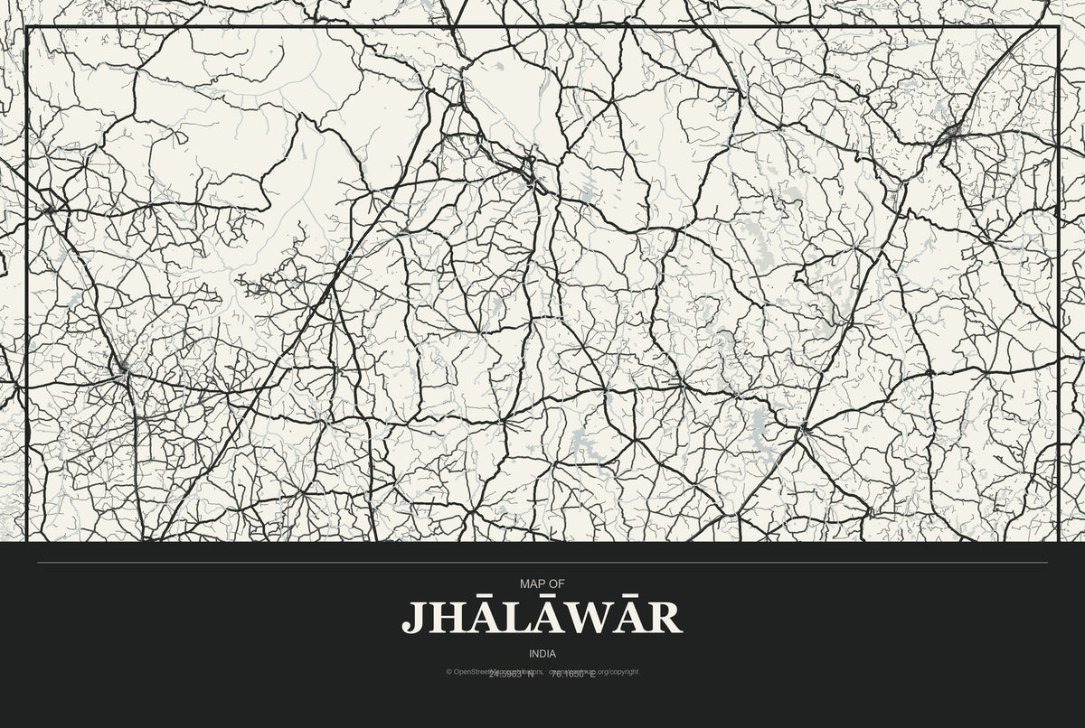 Jhālāwār, India City Map Aluminum Sign in Museum Plaque style