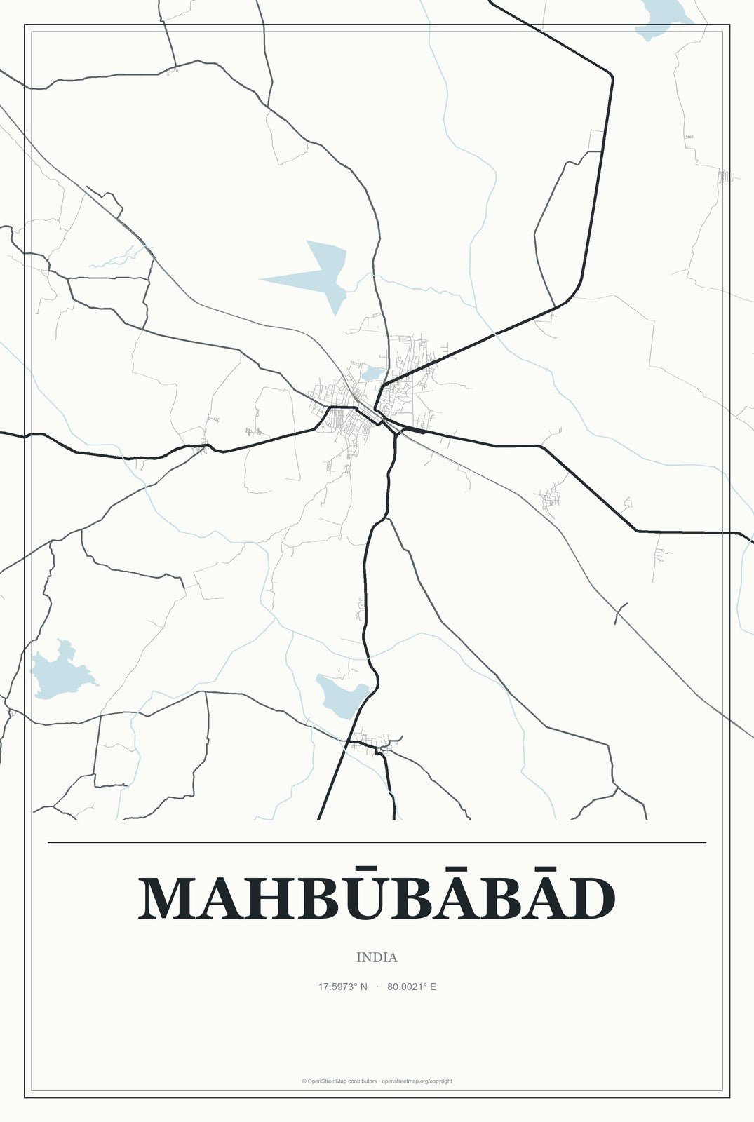 Mahbūbābād, India City Map Aluminum Sign in Gallery Air style