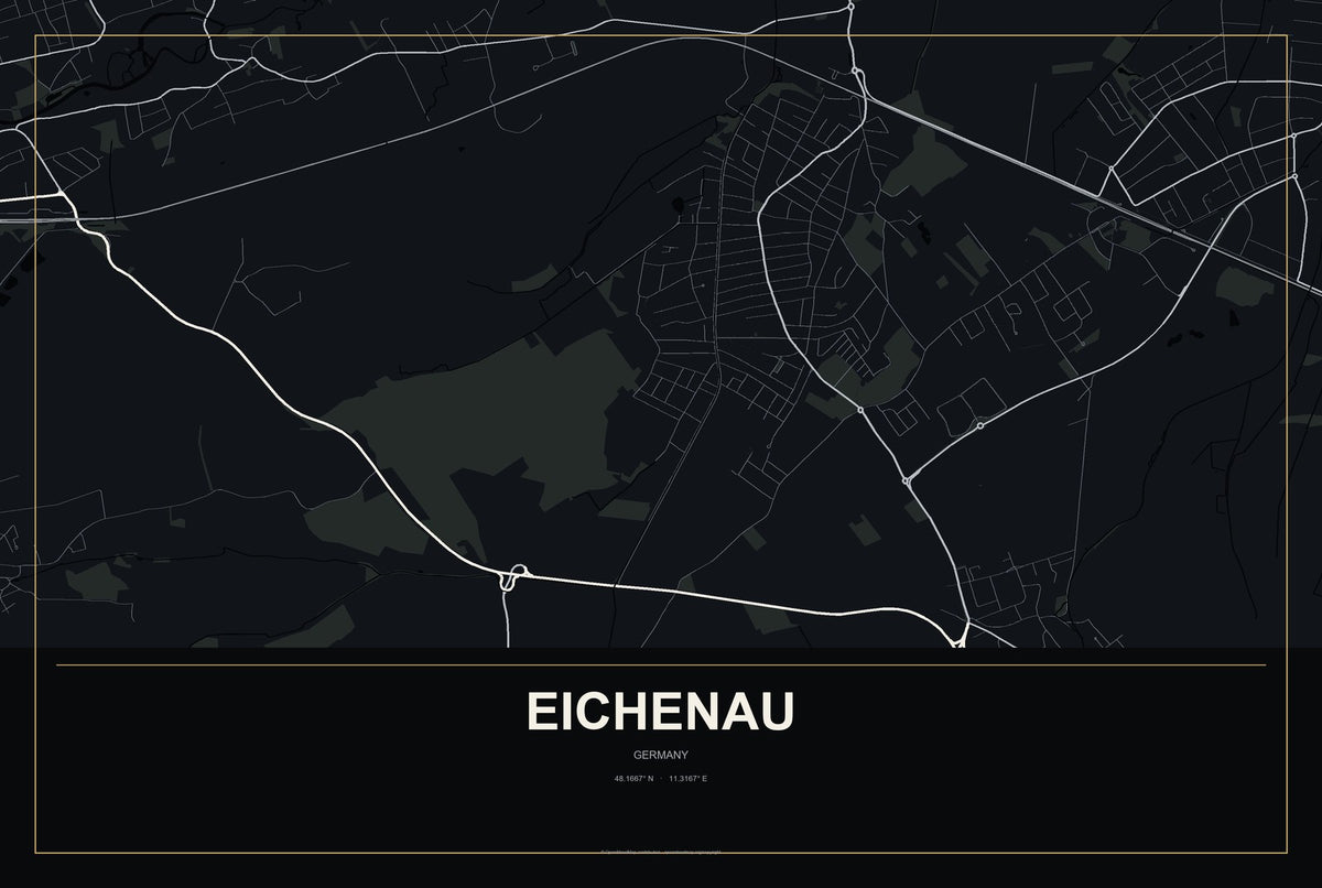 Eichenau, Germany City Map Aluminum Sign in Metropolitan Noir style