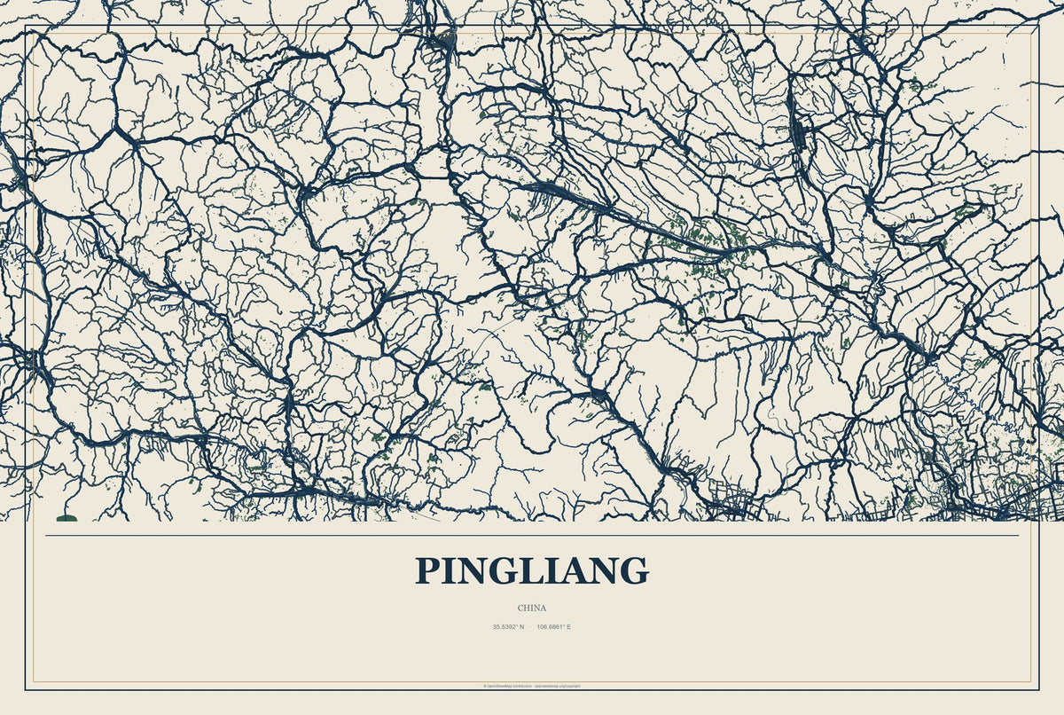 Pingliang, China City Map Aluminum Sign in Coastal Cutout style