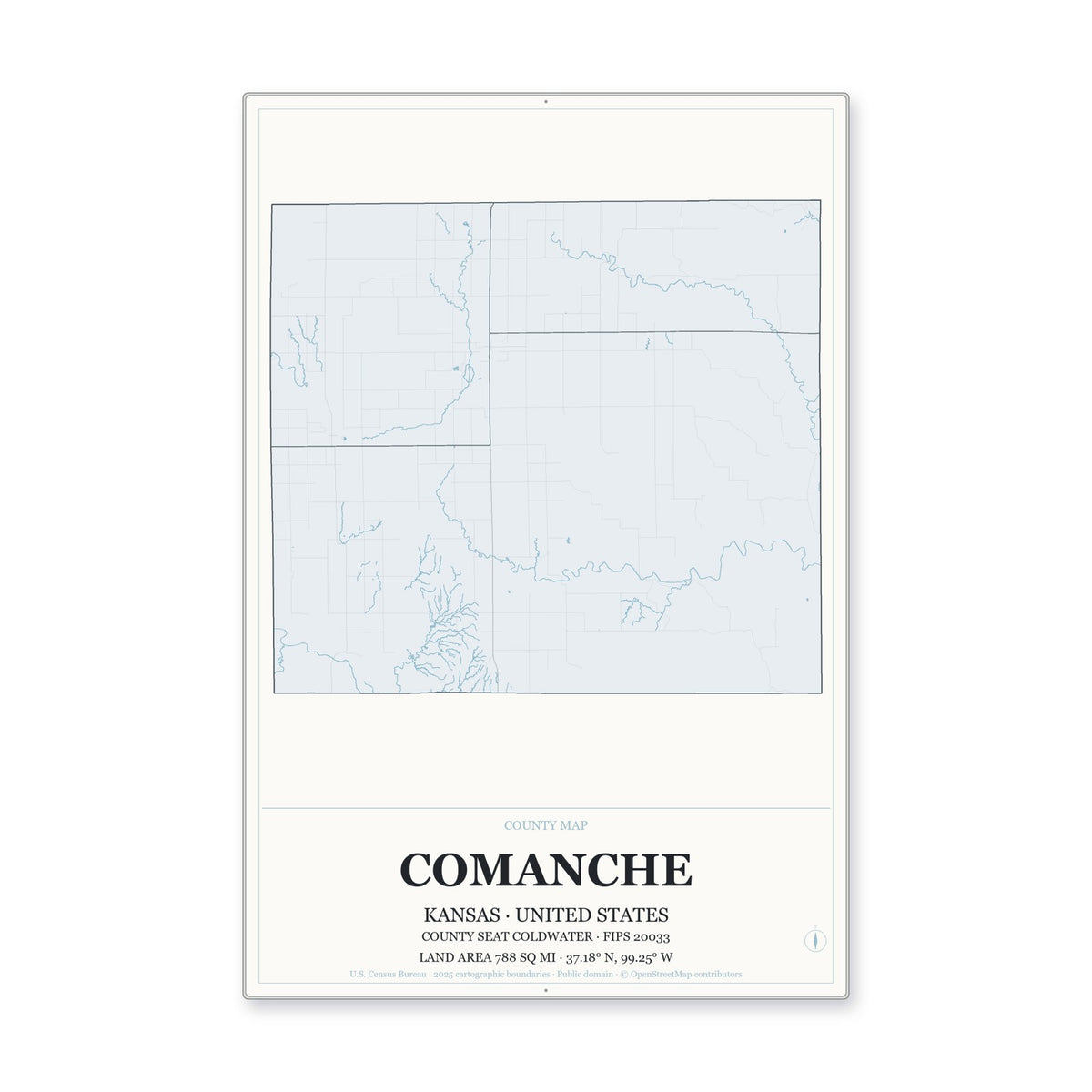Comanche County, Kansas Map Aluminum Sign in Gallery Air style