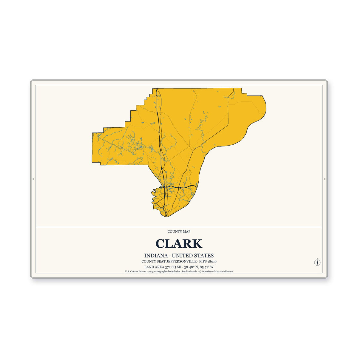 Clark County, Indiana Map Aluminum Sign in Citrine Modern style