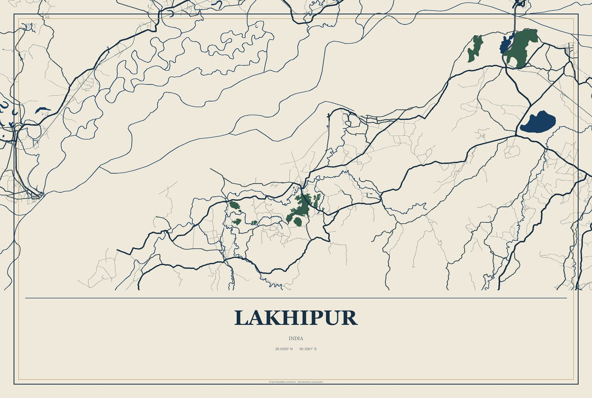 Lakhipur, India City Map Aluminum Sign in Coastal Cutout style
