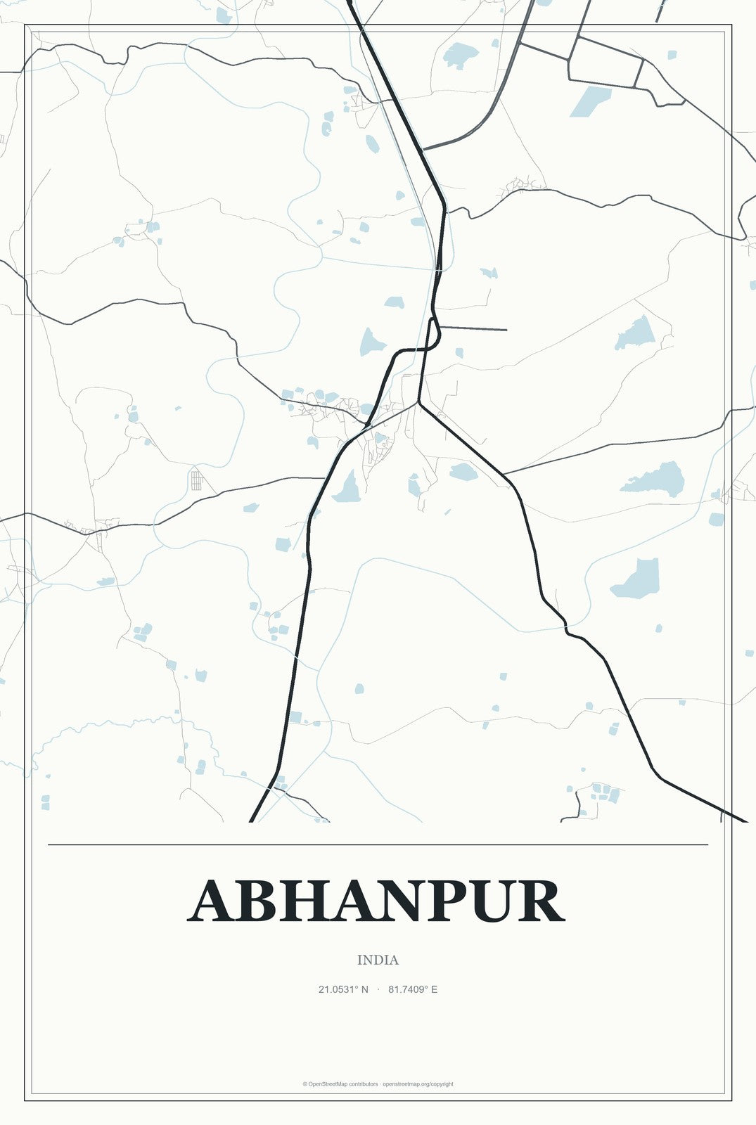 Abhanpur, India City Map Aluminum Sign in Gallery Air style