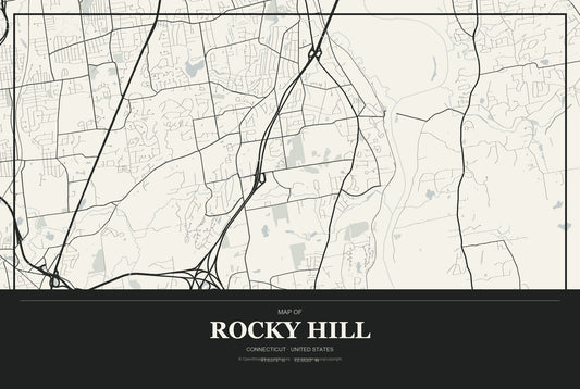Rocky Hill, Connecticut City Map Aluminum Sign in Museum Plaque style