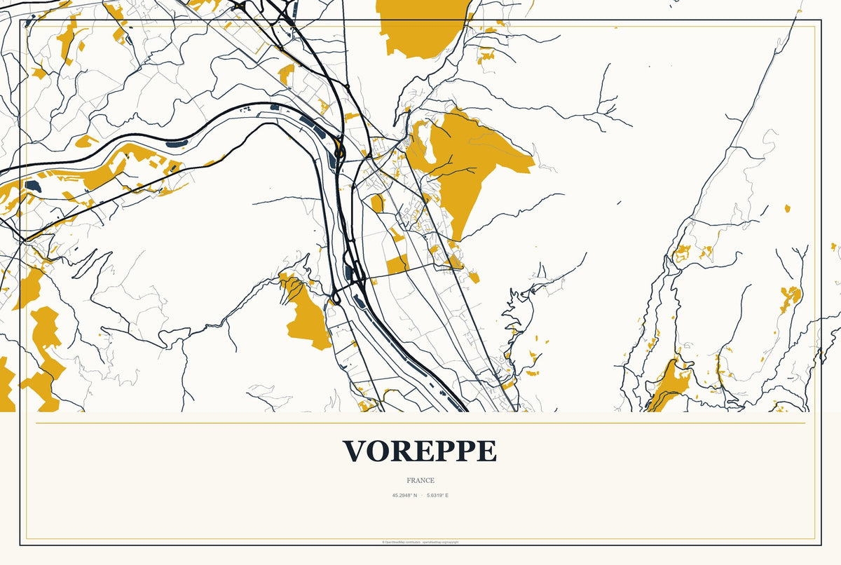 Voreppe, France City Map Aluminum Sign in Citrine Modern style