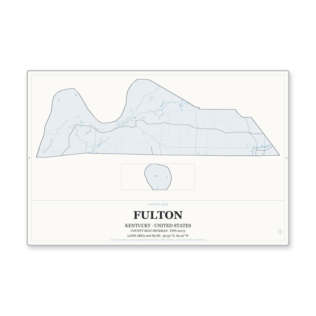 Fulton County, Kentucky Map Aluminum Sign in Gallery Air style