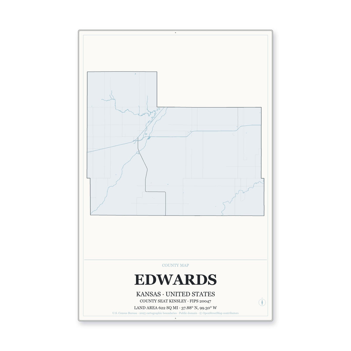 Edwards County, Kansas Map Aluminum Sign in Gallery Air style
