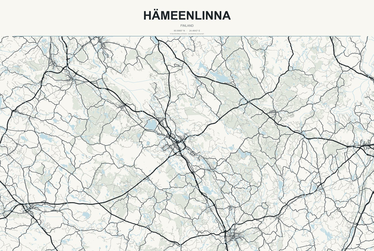 Hämeenlinna, Finland City Map Aluminum Sign in Headline Atlas style