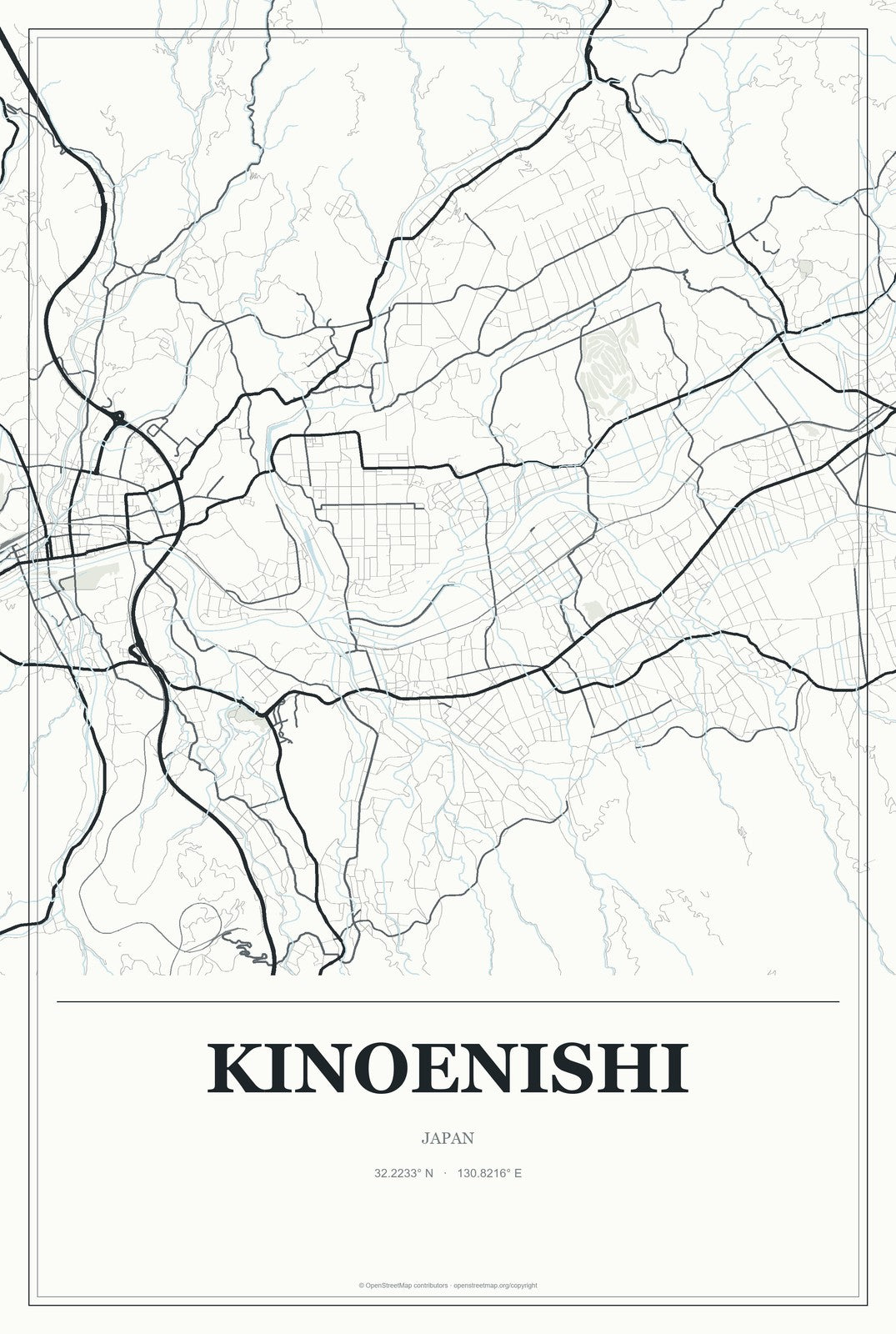 Kinoenishi, Japan City Map Aluminum Sign in Gallery Air style