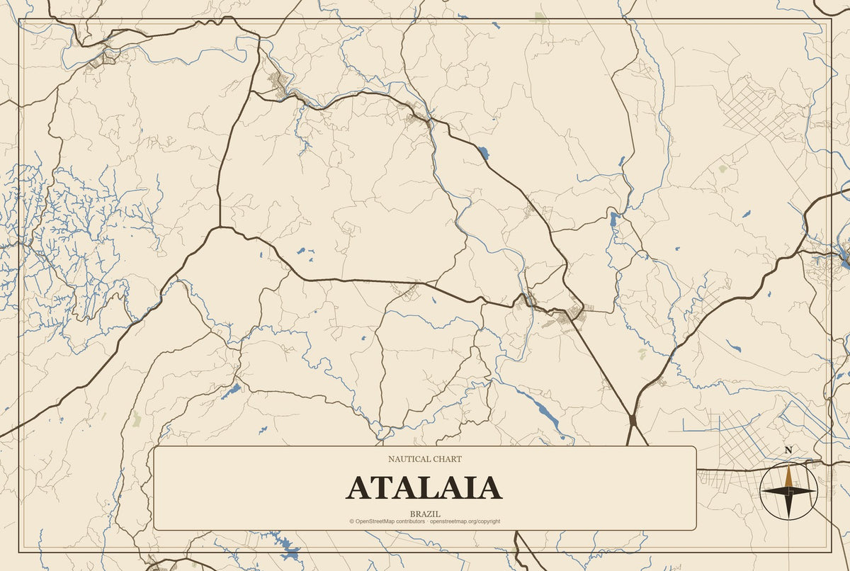 Atalaia, Brazil City Map Aluminum Sign in Heritage Nautical style