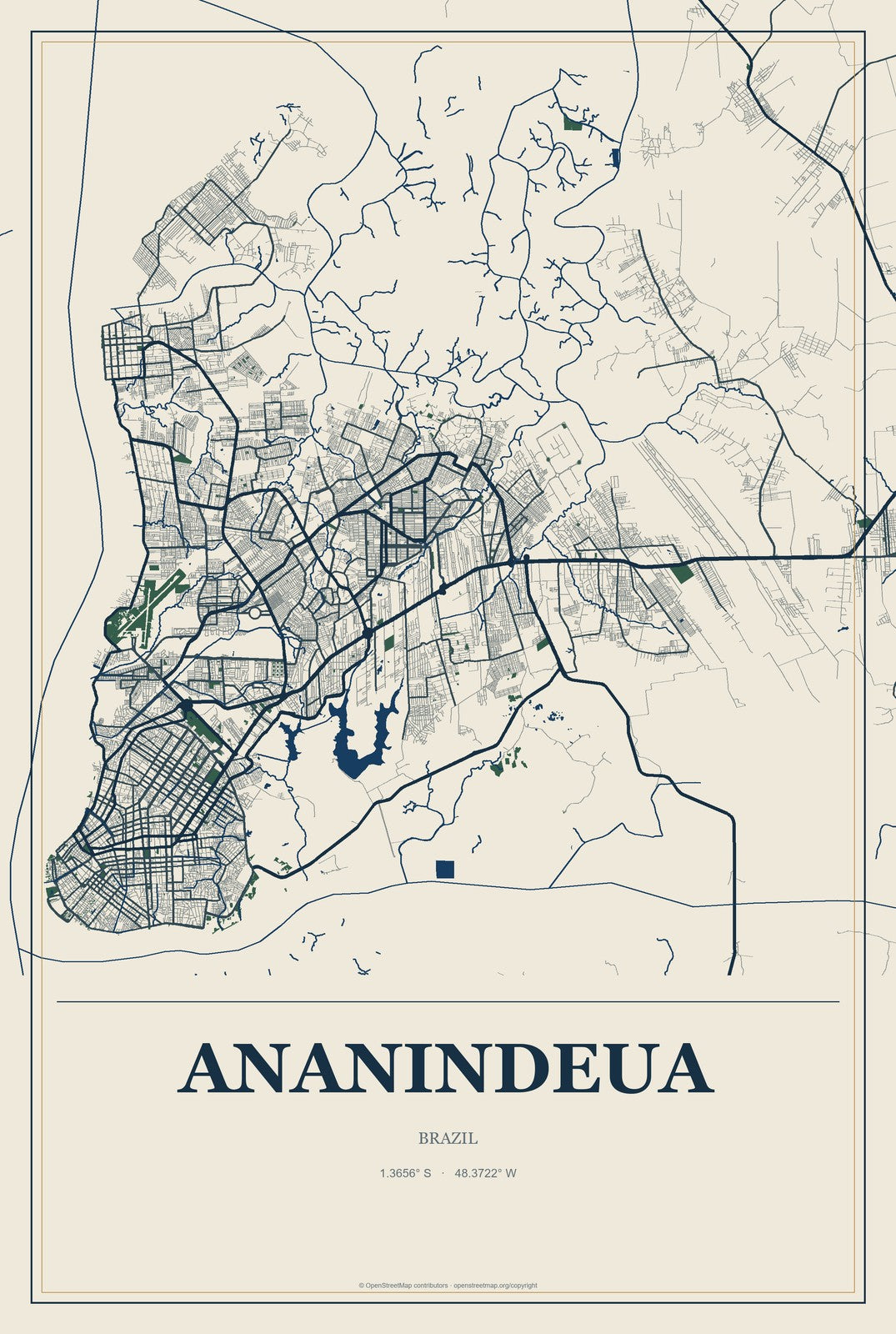 Ananindeua, Brazil City Map Aluminum Sign in Coastal Cutout style