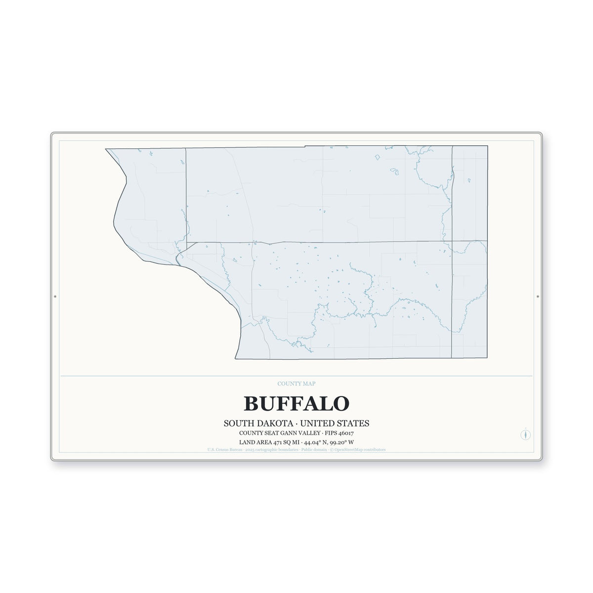Buffalo County, South Dakota Map Aluminum Sign in Gallery Air style