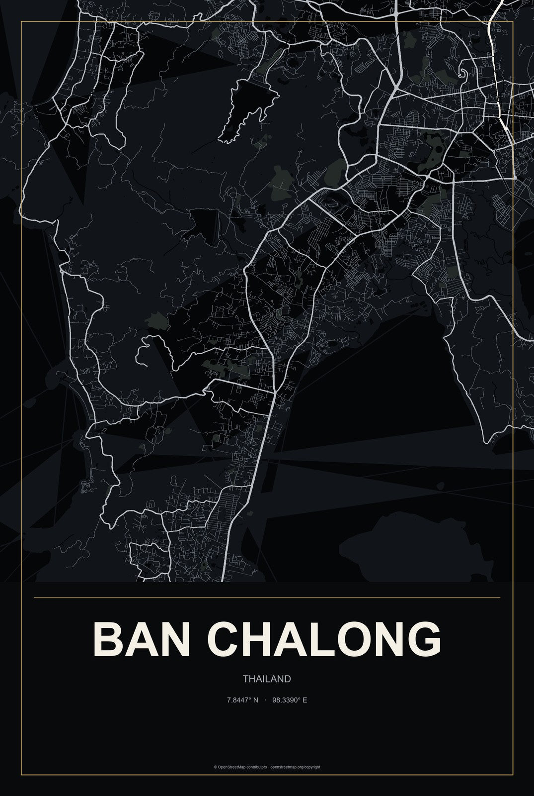 Ban Chalong, Thailand City Map Aluminum Sign in Metropolitan Noir style