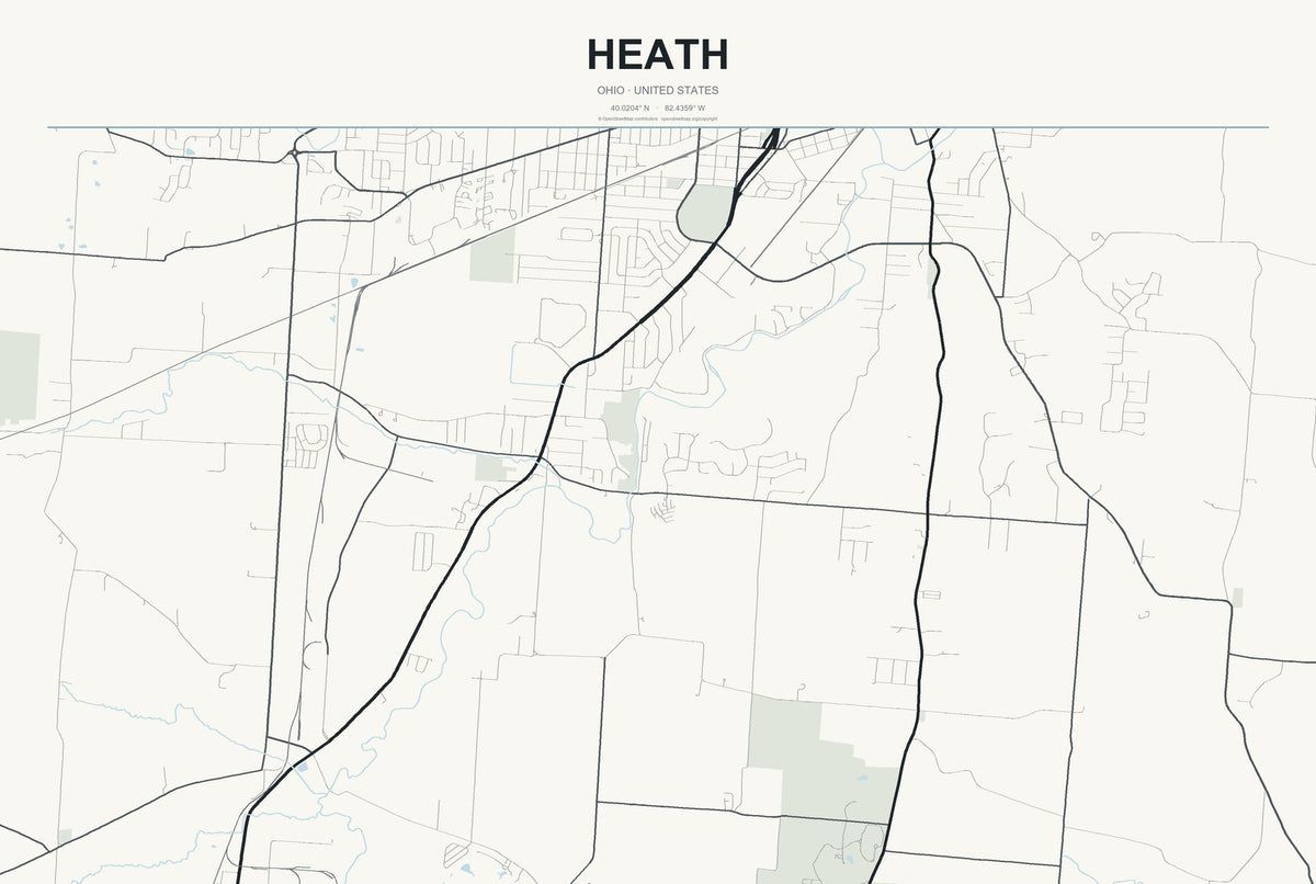 Heath, Ohio City Map Aluminum Sign in Headline Atlas style