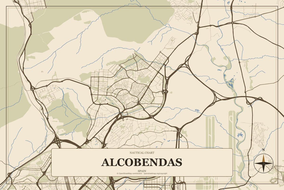 Alcobendas, Spain City Map Aluminum Sign in Heritage Nautical style