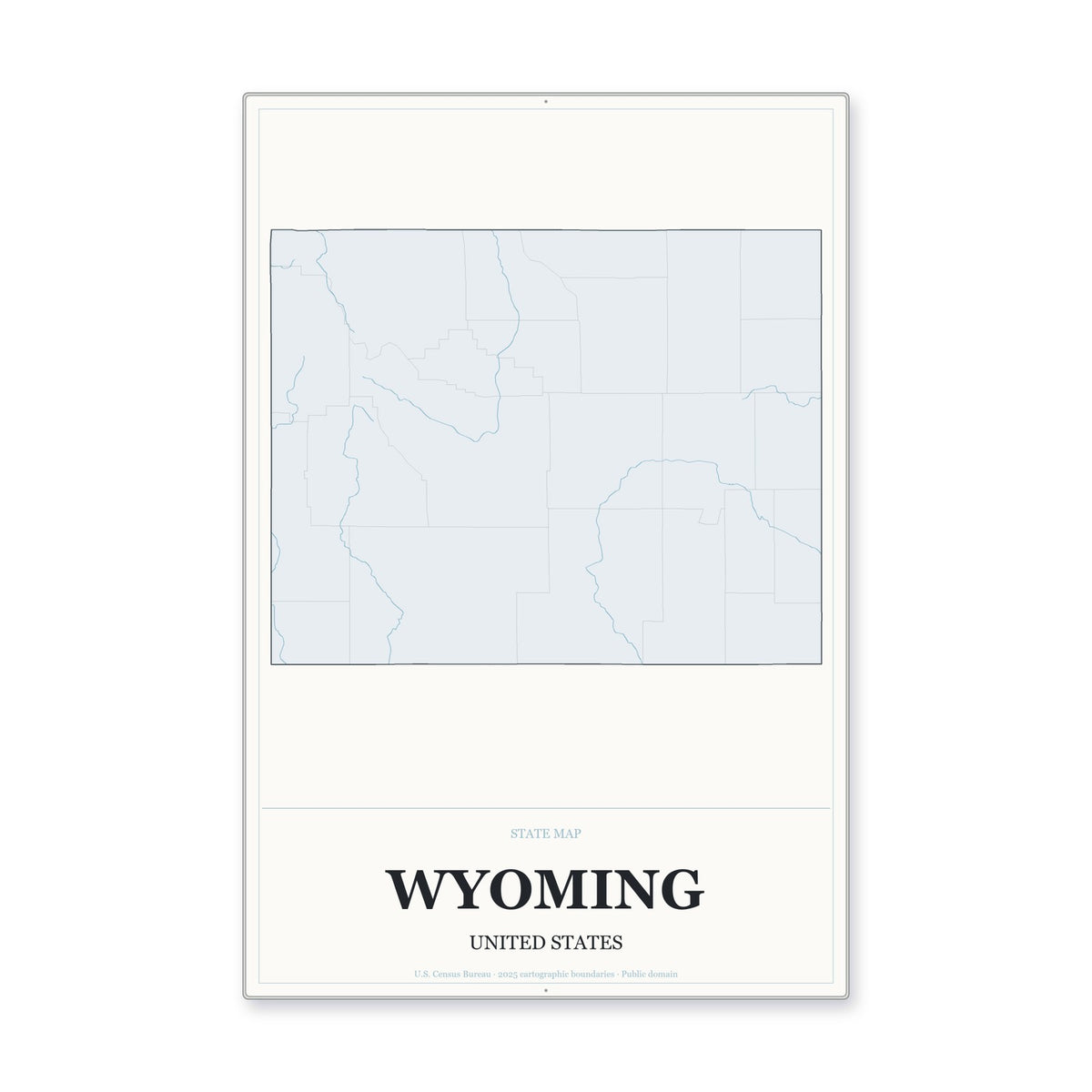 Wyoming state map aluminum sign in Gallery Air style