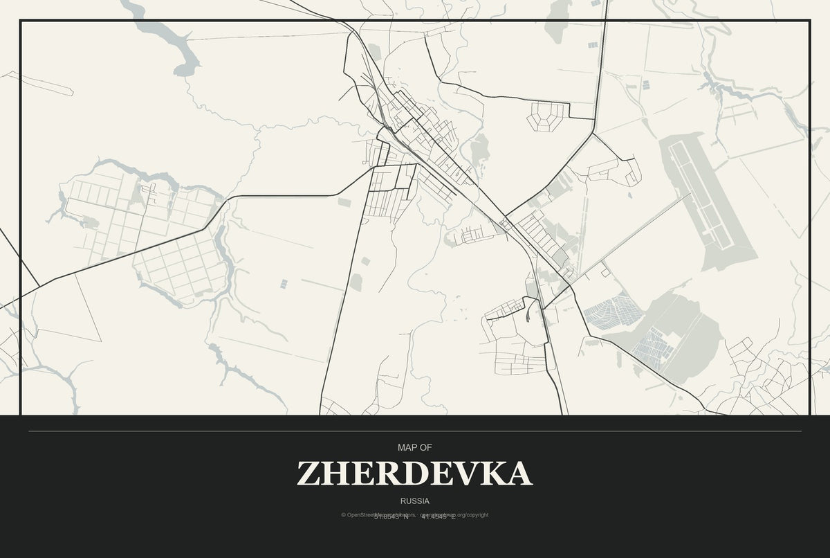 Zherdevka, Russia City Map Aluminum Sign in Museum Plaque style